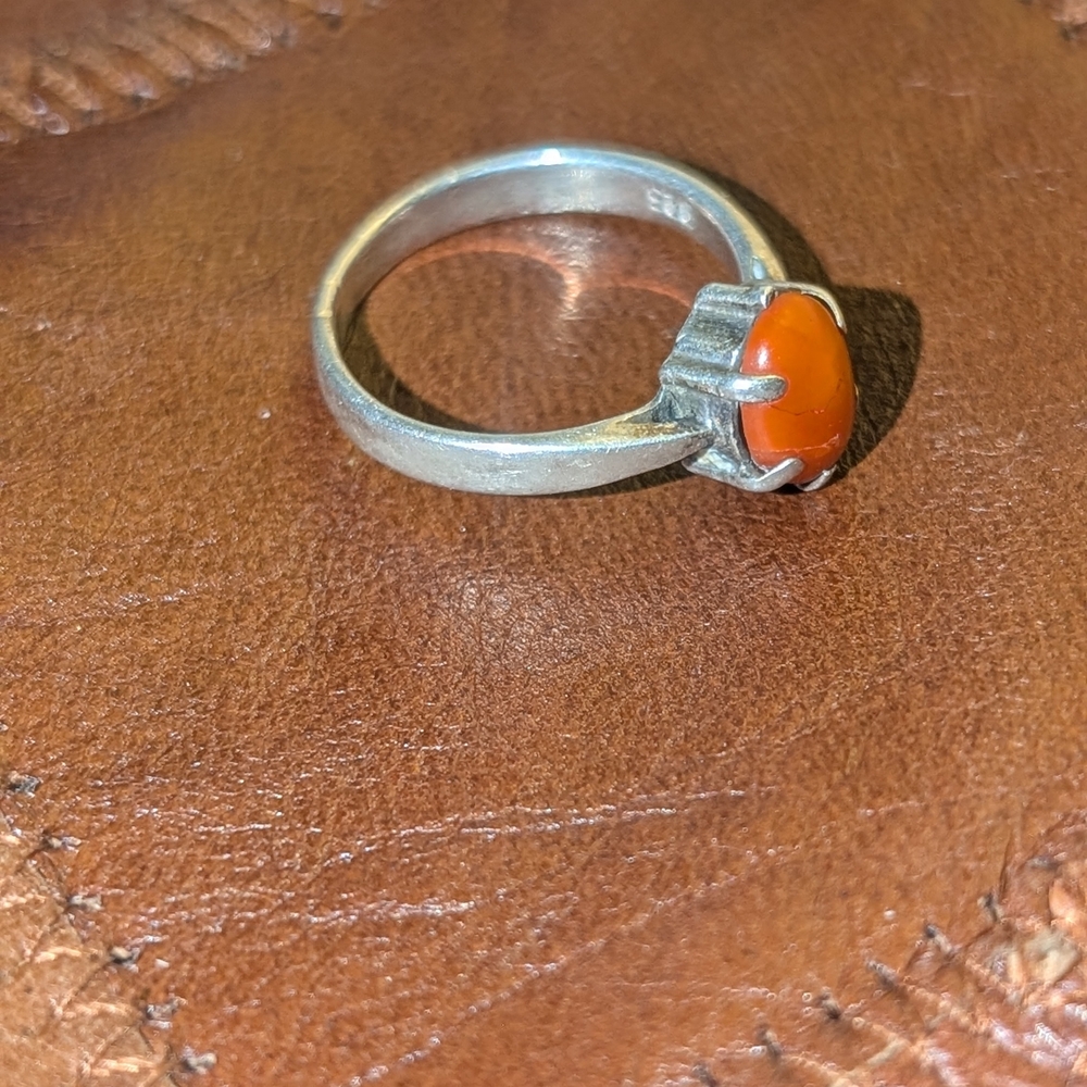 .925 Silver Ring with Bold Orange Stone